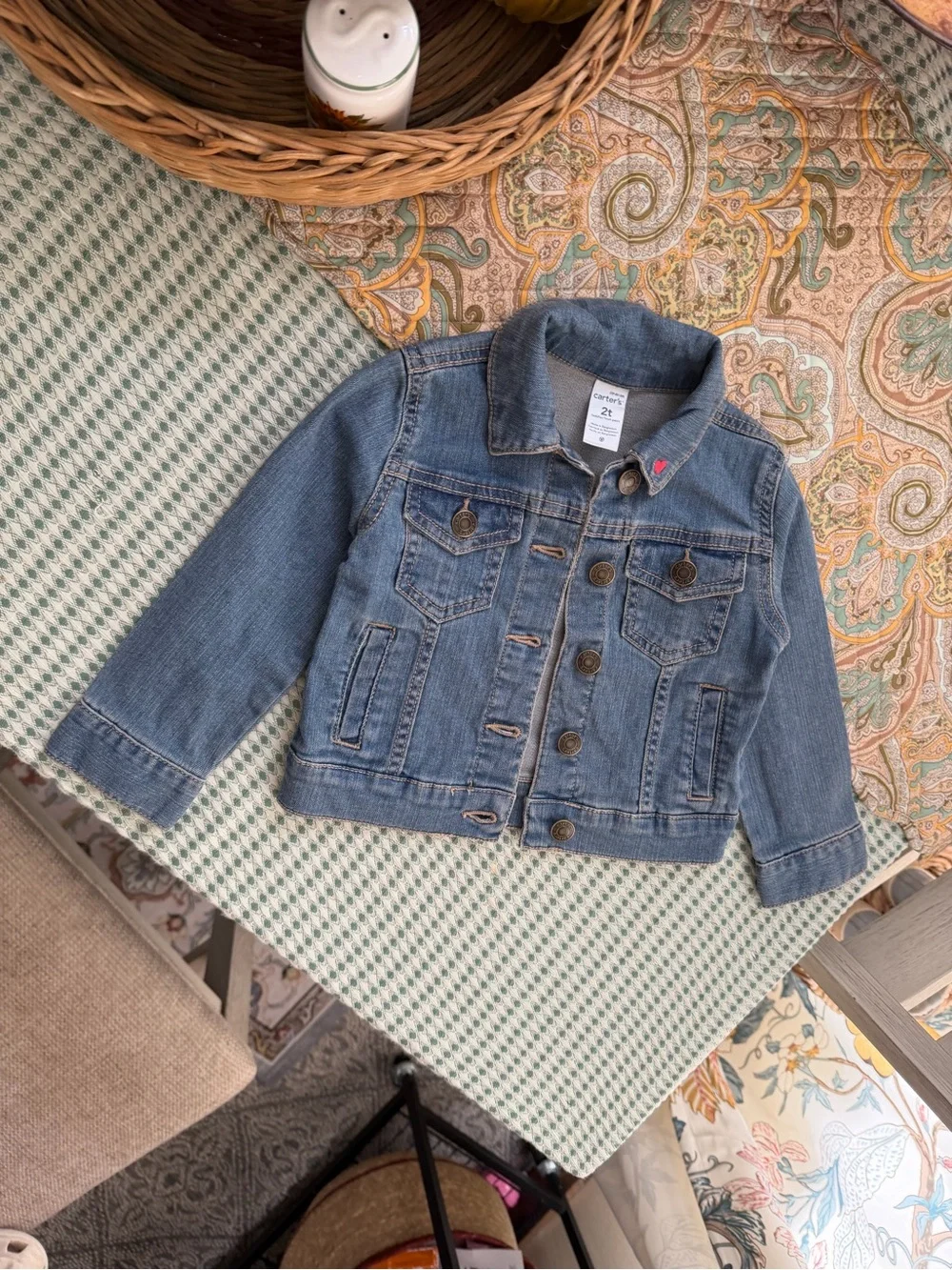 Carter's Jean Jacket 2T Toddler Girl Blue Denim Jacket with Pink Heart Accent